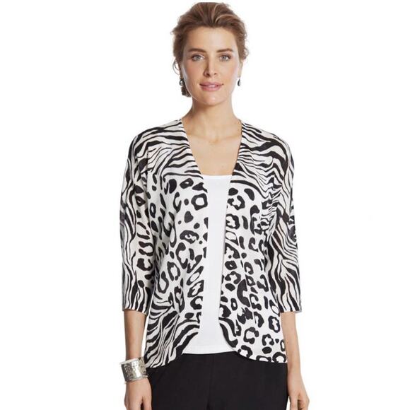 Chico's Sweaters - Chico’s Genevra Cardigan Size S Small Open Front Zebra Print NWT Black White